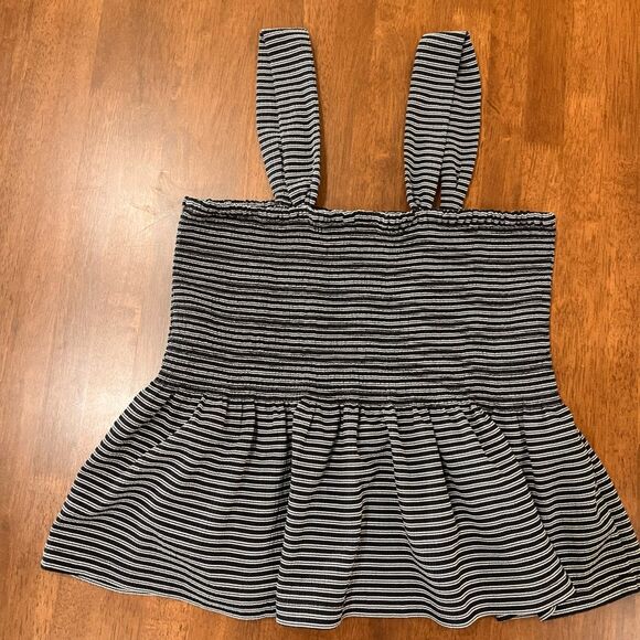 TEXTURE & THREAD X MADEWELL Smocked Peplum Top in Stripe. SIZE XL - Picture 9 of 9